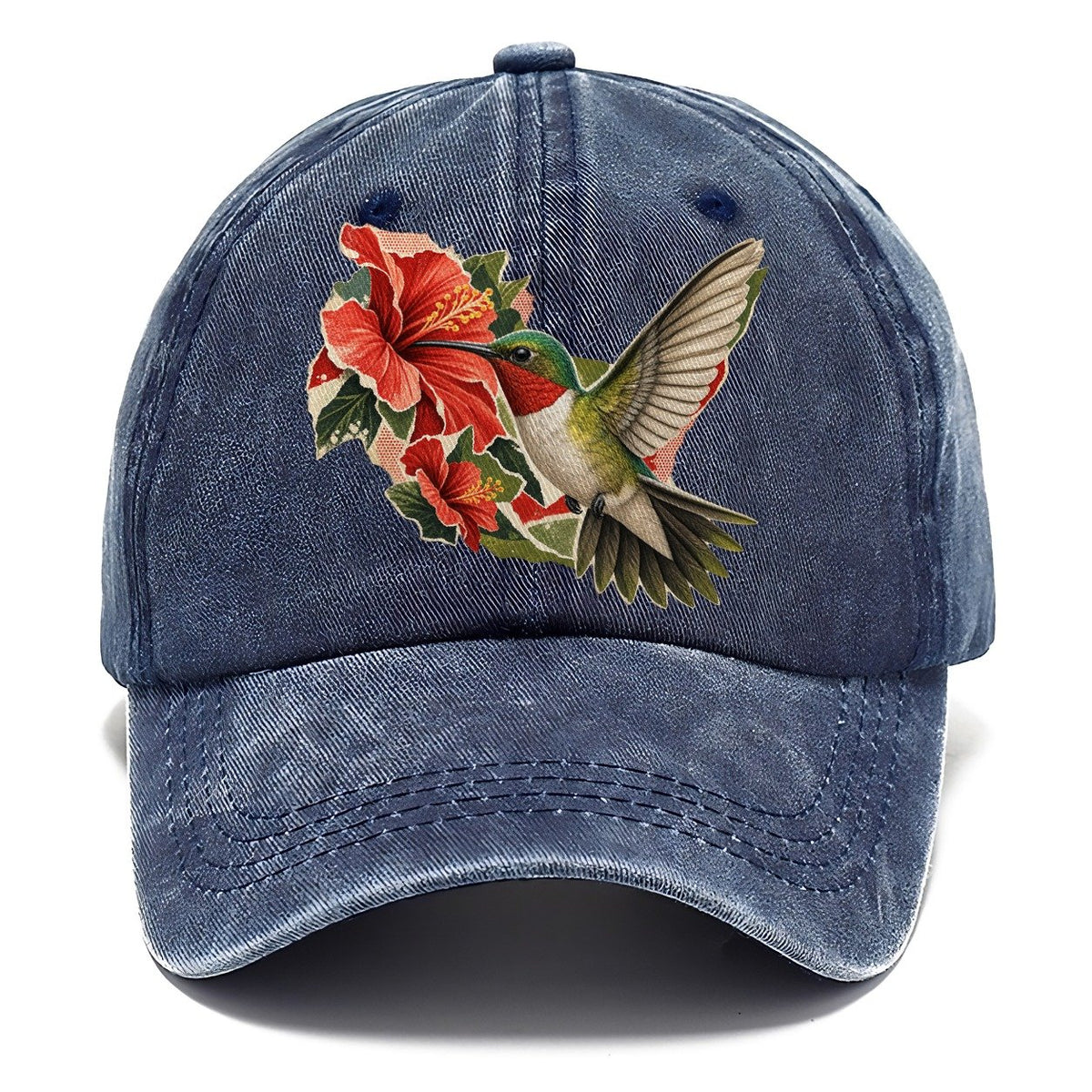 Hummingbird and Red Hibiscus Classic Cap – Twilight Navy