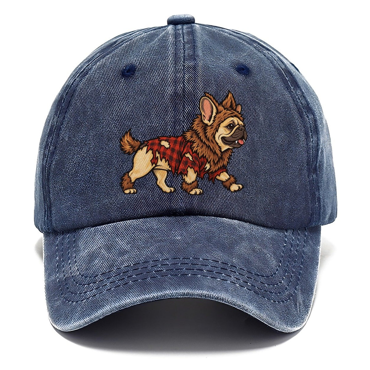 One French Bulldog In Halloween Costume Werewolf With Tufted Fur Patches And Small Fangs Halloween Dog Parade Classic Cap – Twilight Navy
