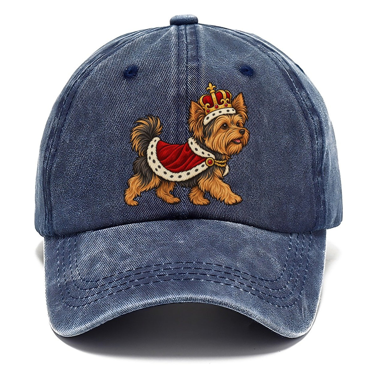 One Yorkshire Terrier In Halloween Costume Little King Costume With A Felt Crown And Short Red Velvet Robe Halloween Dog Parade Classic Cap – Twilight Navy
