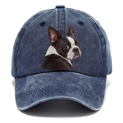 Boston Terrier Over The Shoulder Character Club Classic Cap – Twilight Navy