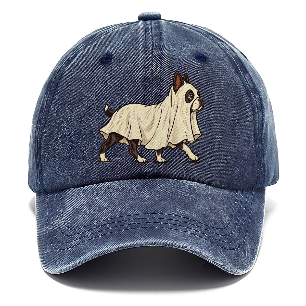 One Boston Terrier In Halloween Costume Ghost Draped In A Simple Sheet With Cut Eye Holes Halloween Dog Parade Classic Cap – Twilight Navy