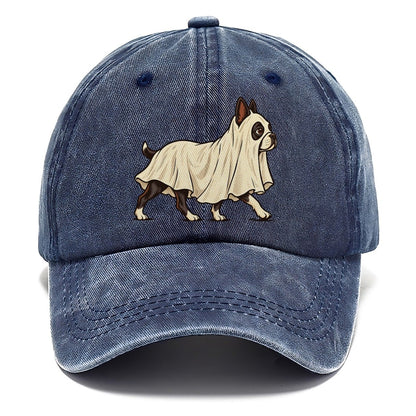 One Boston Terrier In Halloween Costume Ghost Draped In A Simple Sheet With Cut Eye Holes Halloween Dog Parade Classic Cap – Twilight Navy