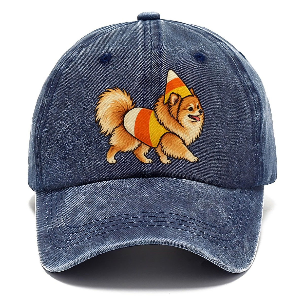 One Pomeranian In Halloween Costume Candy Corn Costume Tri Color Pointed Cone Halloween Dog Parade Classic Cap – Twilight Navy
