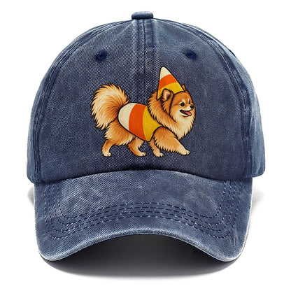 One Pomeranian In Halloween Costume Candy Corn Costume Tri Color Pointed Cone Halloween Dog Parade Classic Cap – Twilight Navy