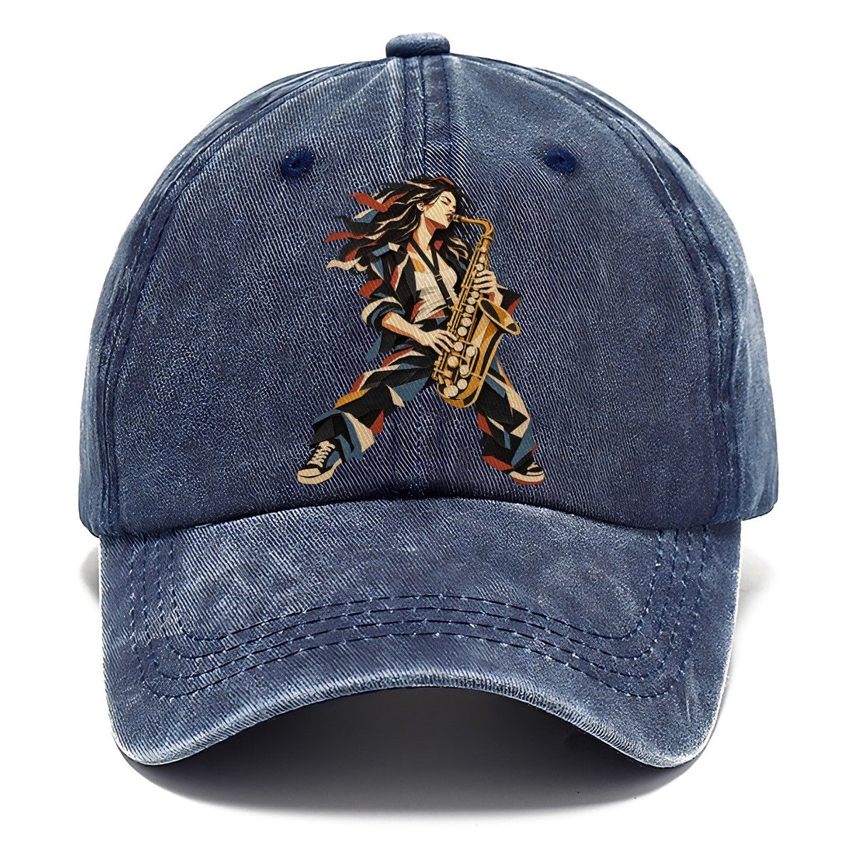 Saxophone Woman Paper Collage Classic Cap – Twilight Navy