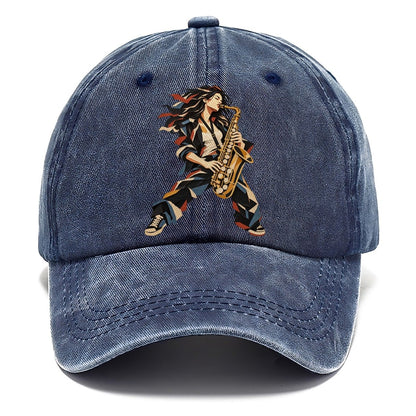 Saxophone Woman Paper Collage Classic Cap – Twilight Navy