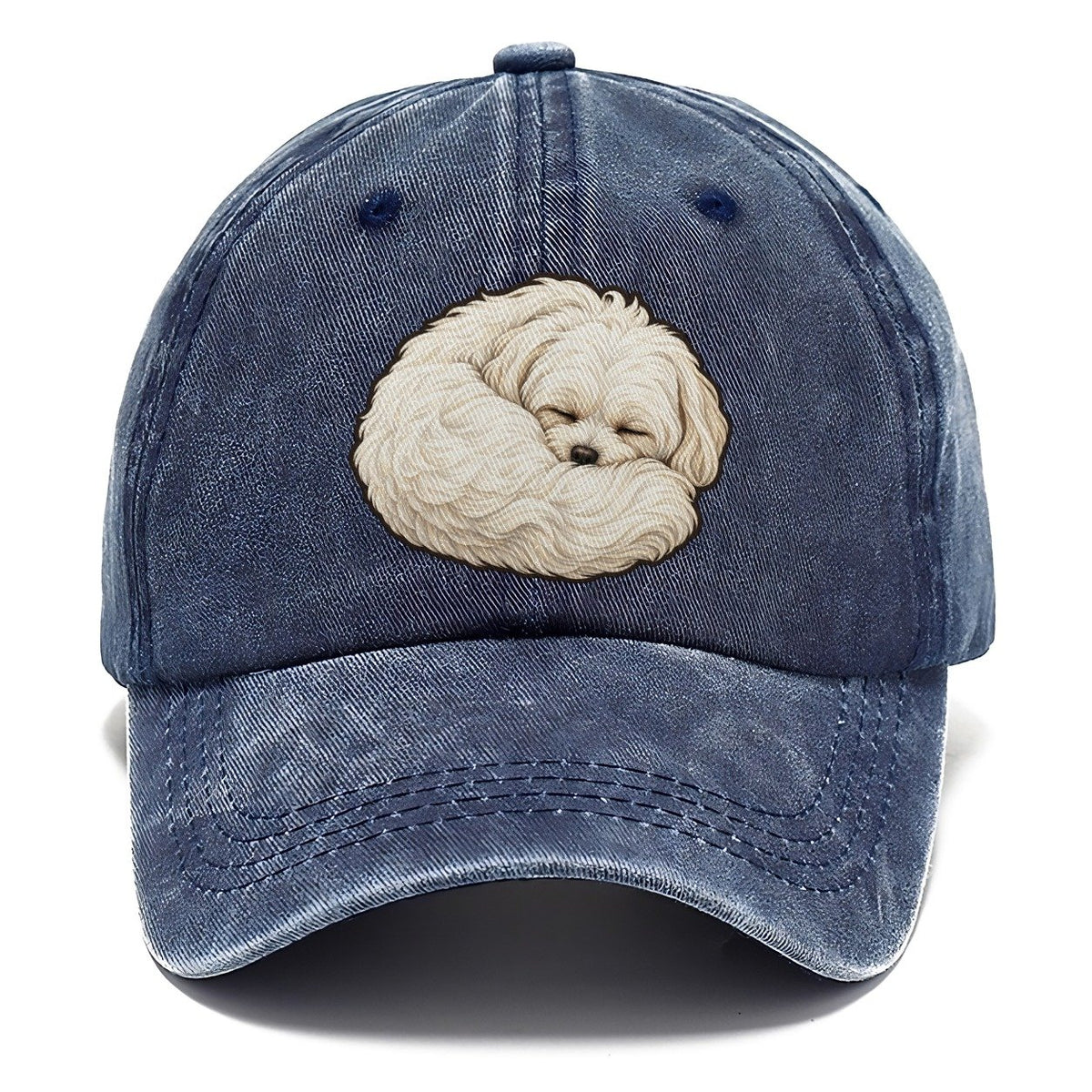 Maltese Curled Asleep Fan Favorites Classic Cap – Twilight Navy