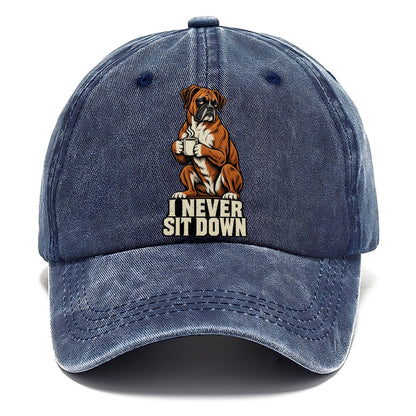 Boxer Dog I Never Sit Down Coffee Classic Cap – Twilight Navy