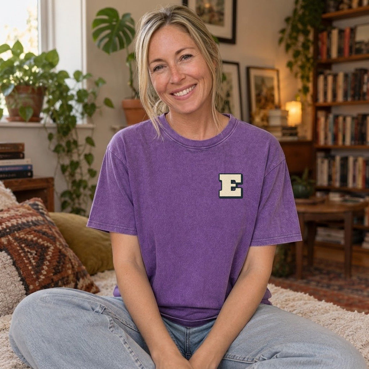 Purple — worn by a model