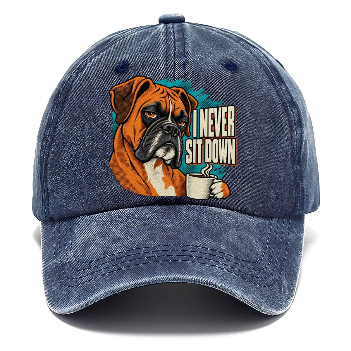 I Never Sit Down Boxer Dog Coffee Classic Cap – Twilight Navy