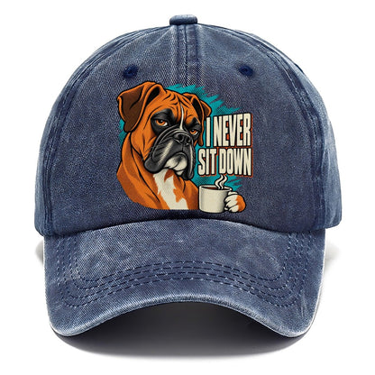 I Never Sit Down Boxer Dog Coffee Classic Cap – Twilight Navy