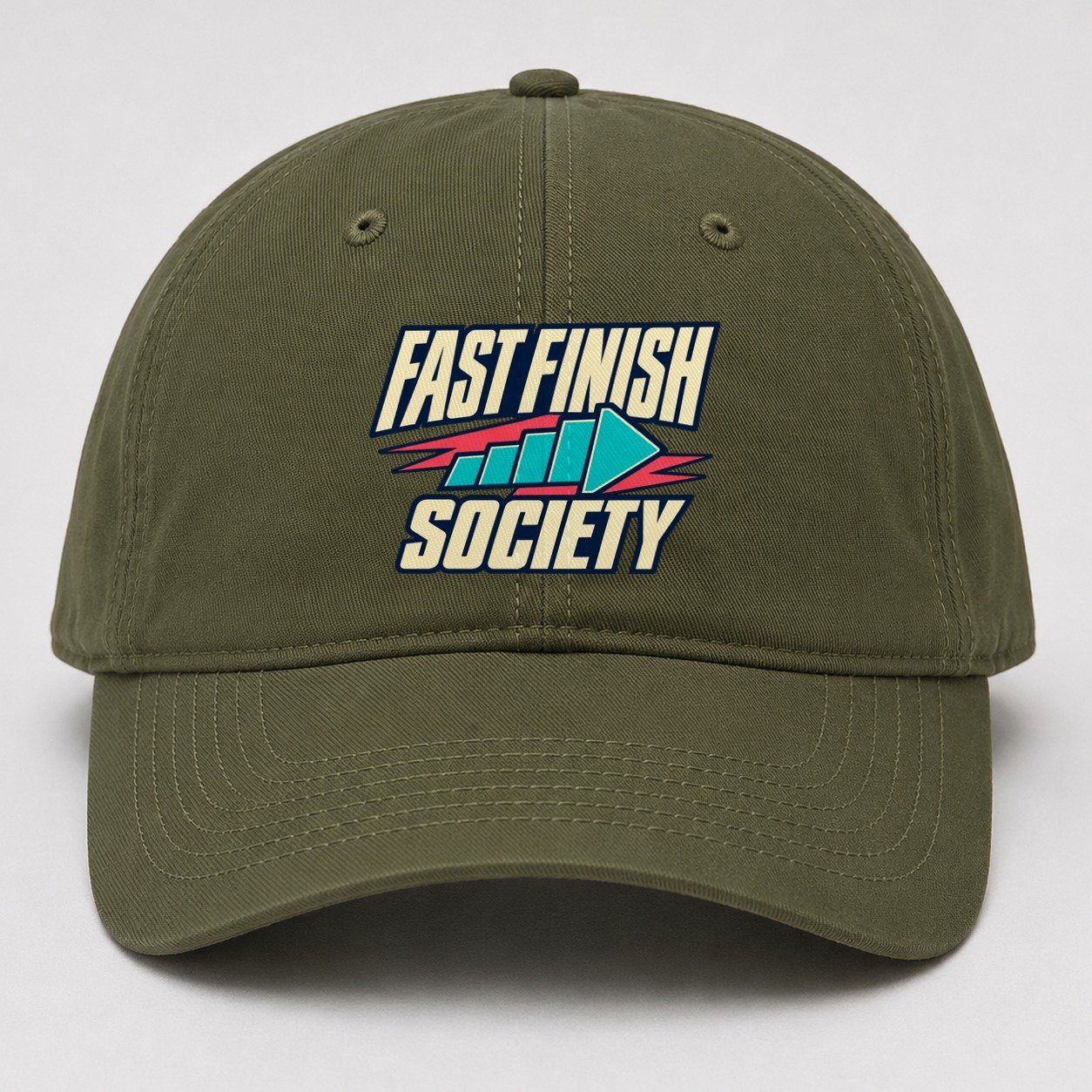 Fast Finish Society 90S Running Clubs Baseball Cap – Army Green