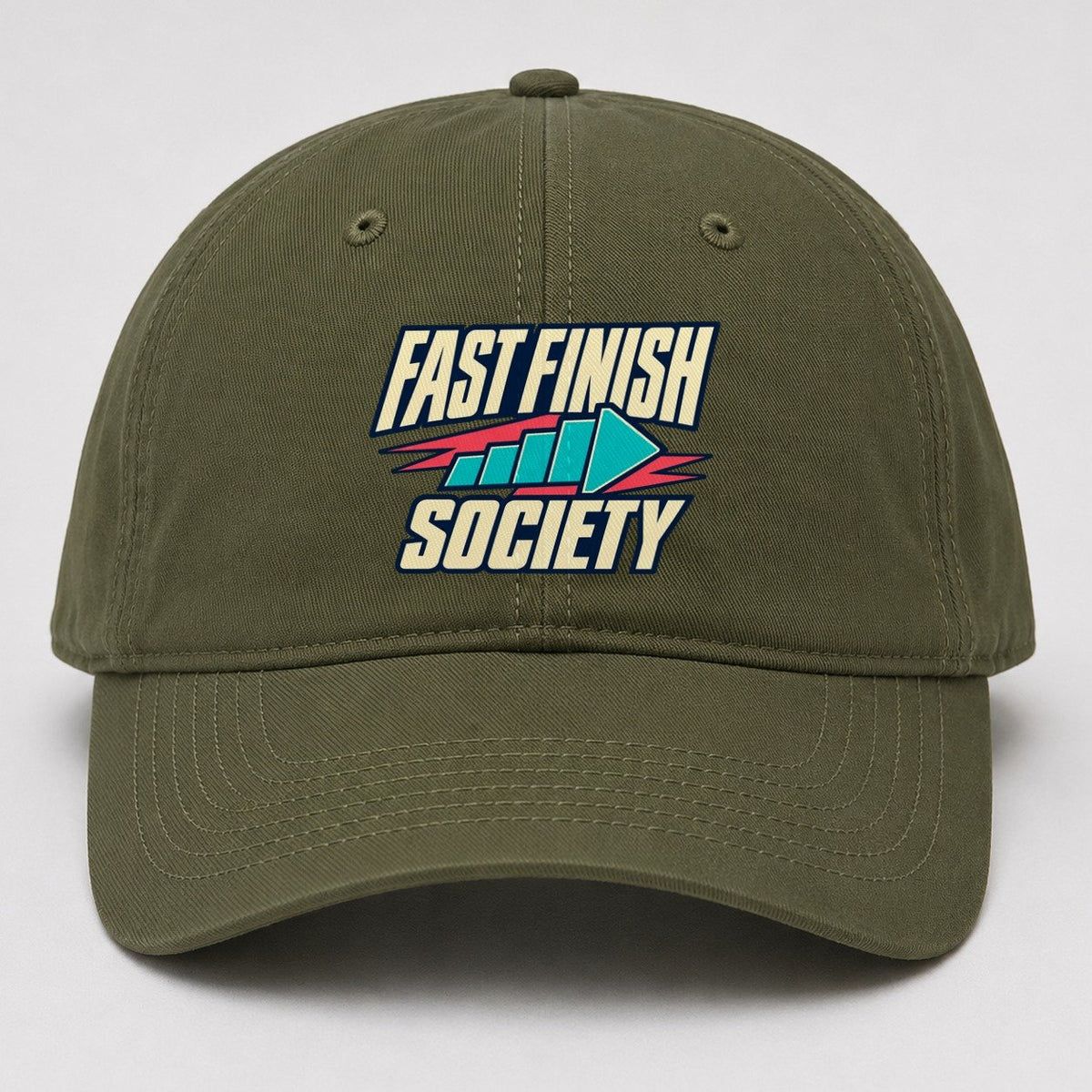 Fast Finish Society 90S Running Clubs Baseball Cap – Army Green