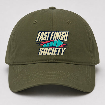 Fast Finish Society 90S Running Clubs Baseball Cap – Army Green