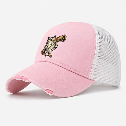 Owl Stargazing Guide Sundown Familiars Washed Trucker Hat – Light Pink