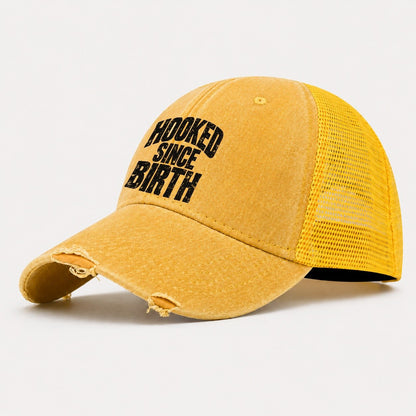 Hooked Since Birth Fishing Club Washed Trucker Hat – Yellow