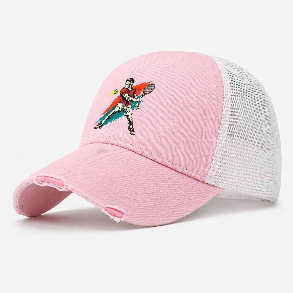 Pop Art Tennis Backhand Washed Trucker Hat – Light Pink