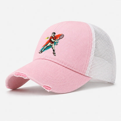Pop Art Tennis Backhand Washed Trucker Hat – Light Pink