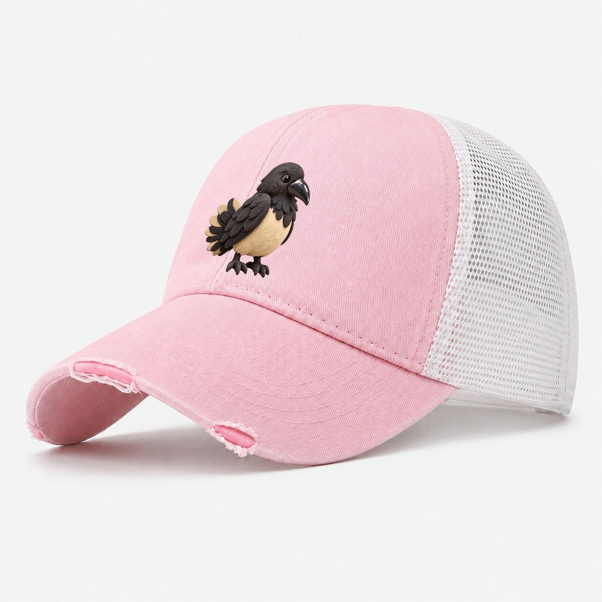 Raven Feather Tuck Washed Trucker Hat – Light Pink