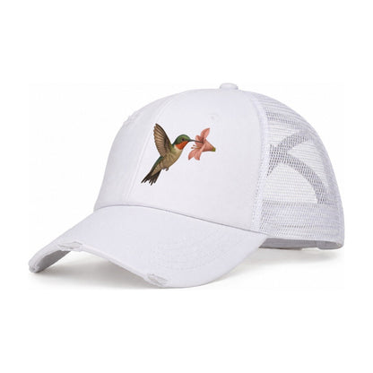 Hummingbird Haven Women's Ponytail Trucker Hat – White White