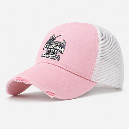 Best Fisherman Ever Nailing It Washed Trucker Hat – Light Pink