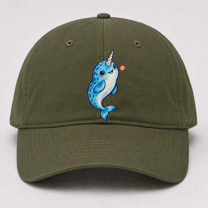 Narwhal Upward Swim Sea Sprite Baseball Cap – Army Green