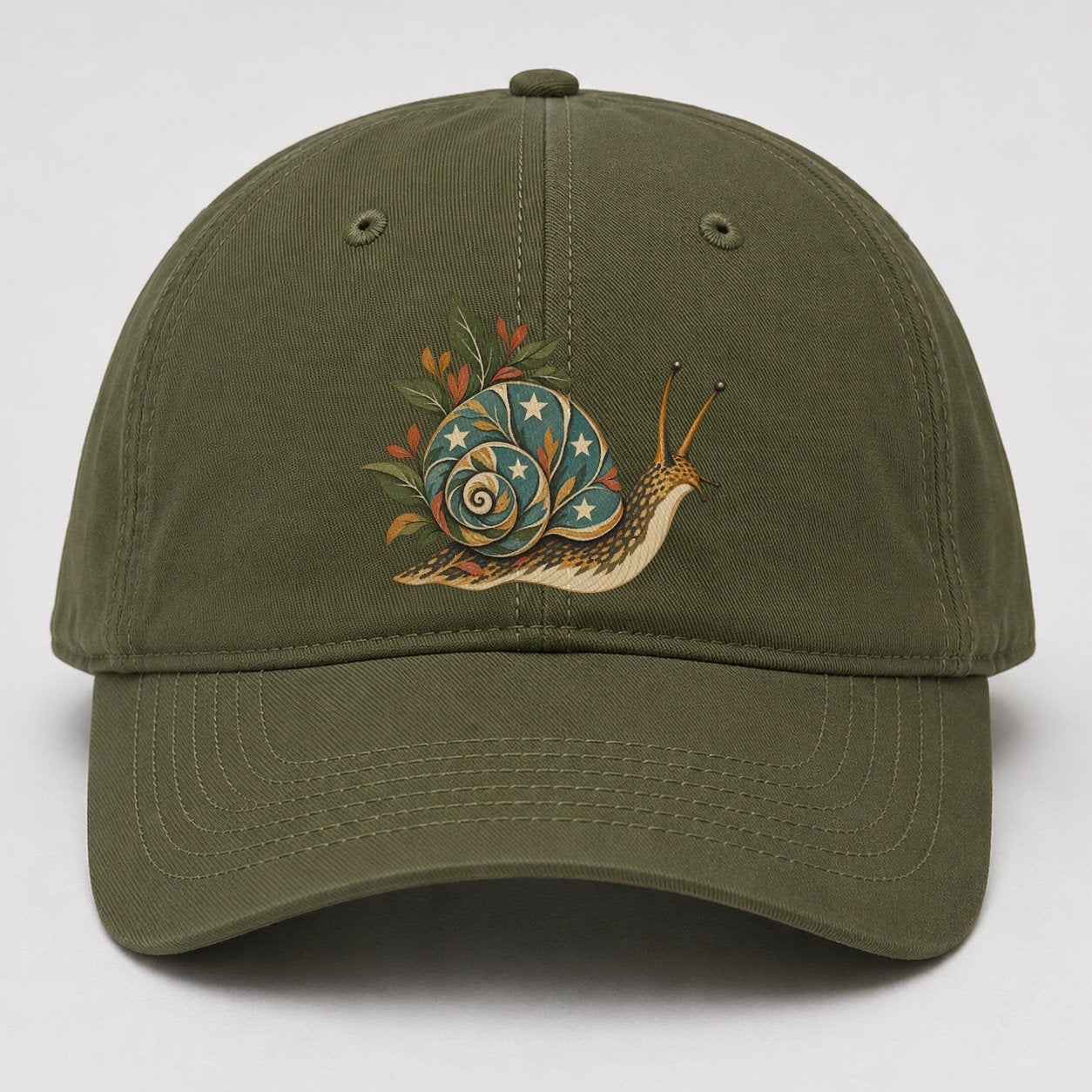 Snail Carrying Starlight Gentle Wild Baseball Cap – Army Green