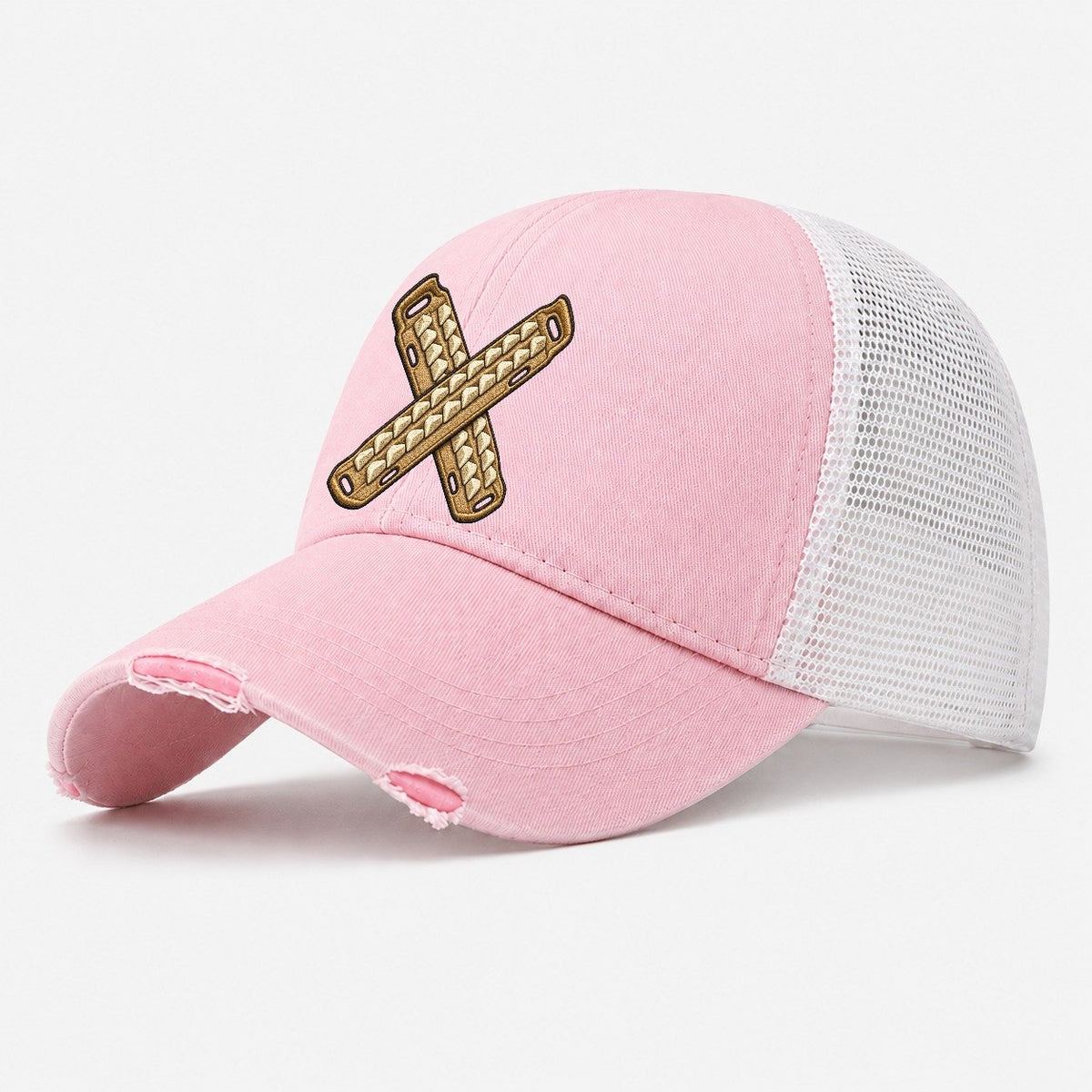 Crossed Traction Boards Off Roading And Overlanding Washed Trucker Hat – Light Pink