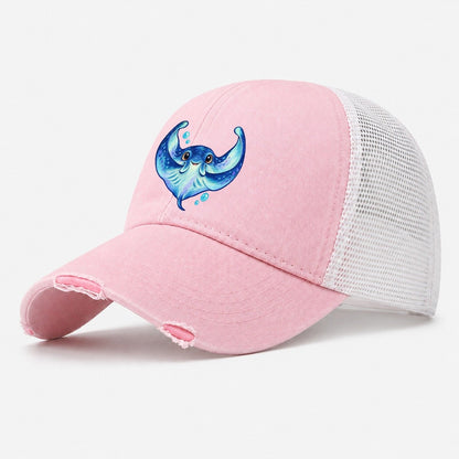 Manta Ray Wing Hug Sea Sprite Washed Trucker Hat – Light Pink
