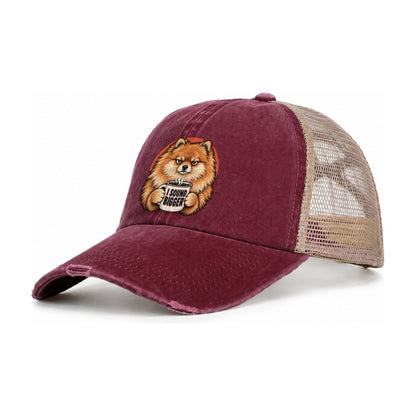 Pomeranian Mug Truths Dog Mug Truths Women's Ponytail Trucker Hat – Burgundy Khaki