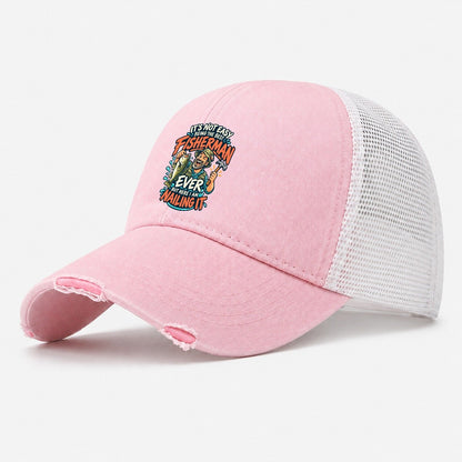 Best Fisherman Ever Nailing It Washed Trucker Hat – Light Pink