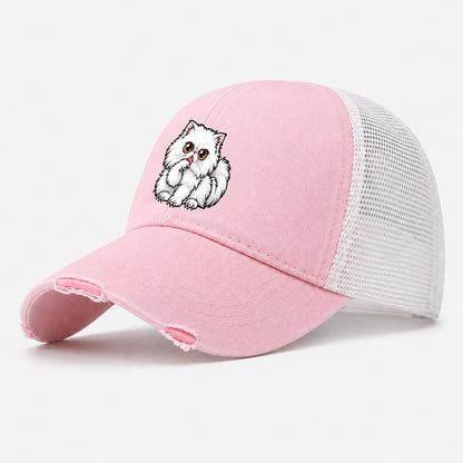 White Persian Grooming Peeking Cats Washed Trucker Hat – Light Pink