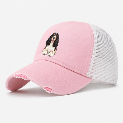 Tri Color Cocker Spaniel Washed Trucker Hat – Light Pink