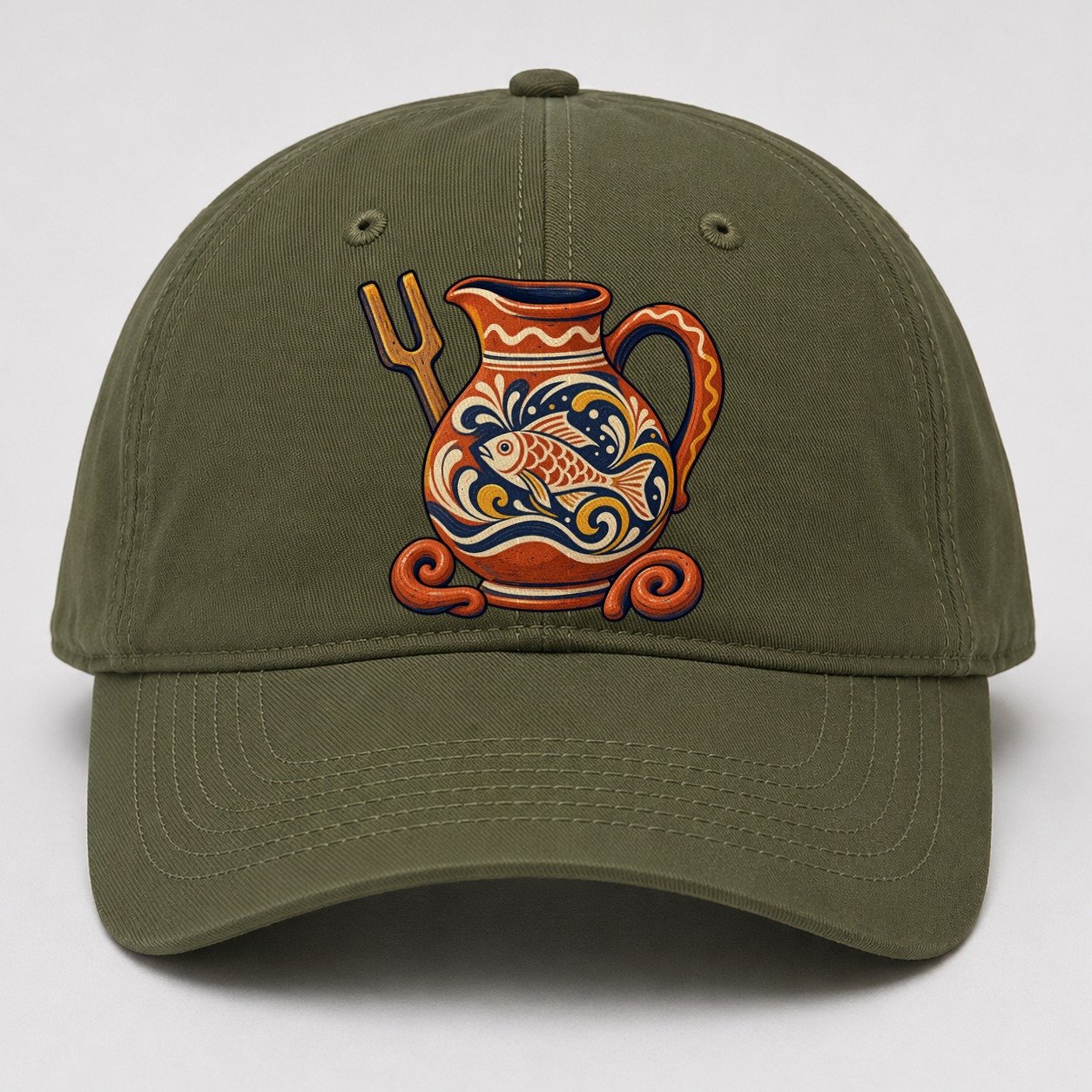 British Slipware Jug Kiln Fork And Clay Swirls Uk Culture Heritage Baseball Cap – Army Green