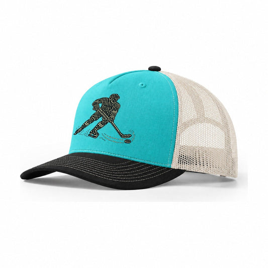 Hockey Stick Sweep Trucker Hat – Aqua Black White