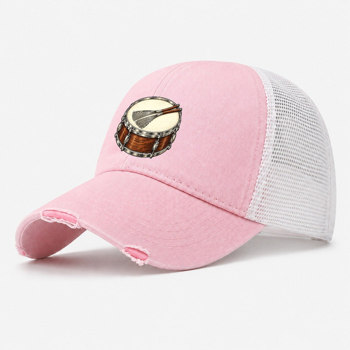 Snare With Resting Brushes Pastimes Companions Washed Trucker Hat – Light Pink