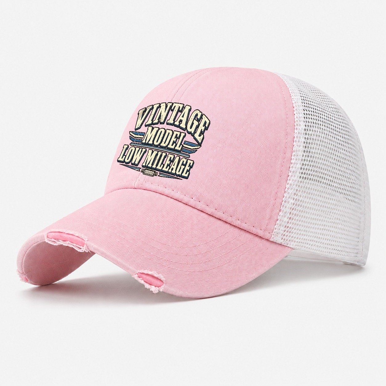 Vintage Model Low Mileage American Wit Washed Trucker Hat – Light Pink