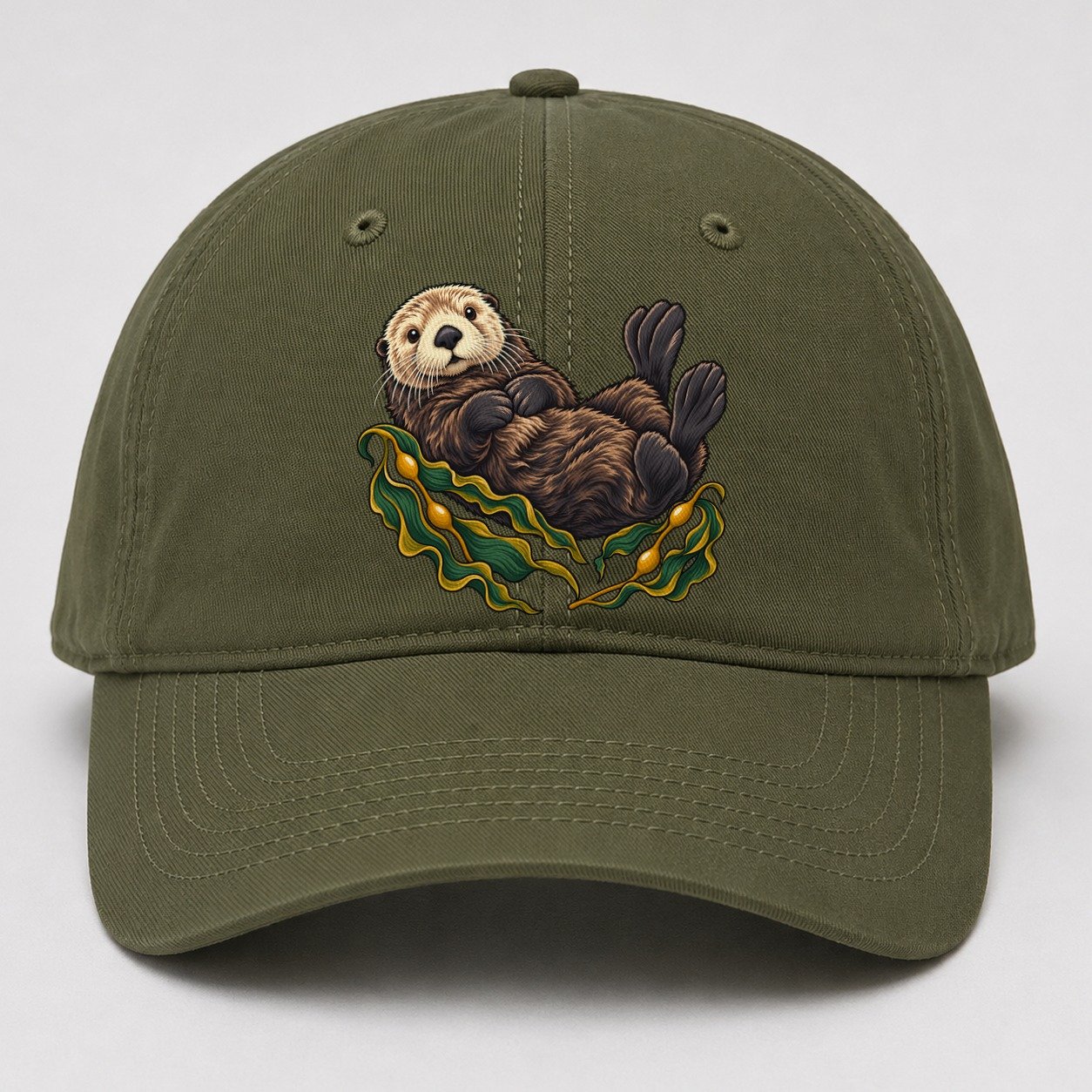 Sea Otter And Bull Kelp Canada Cultural Icons Baseball Cap – Army Green