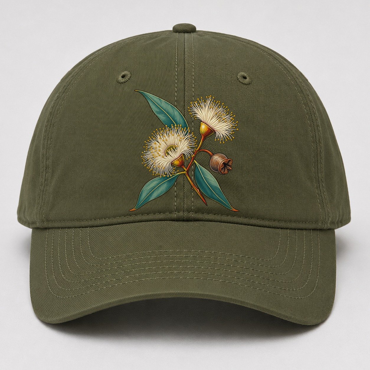 Tasmania Blue Gum Blossom And Capsule Australia Cultural Icons Baseball Cap – Army Green