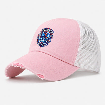 Iceland Retro Badge Country Logos Washed Trucker Hat – Light Pink