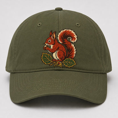 Lake District Red Squirrel And Hazelnuts Uk Culture Heritage Baseball Cap – Army Green