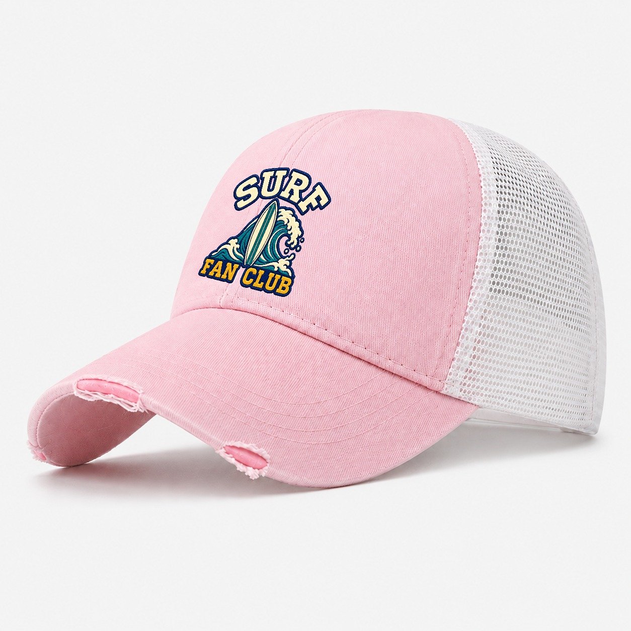 Surf Fan Club Washed Trucker Hat – Light Pink