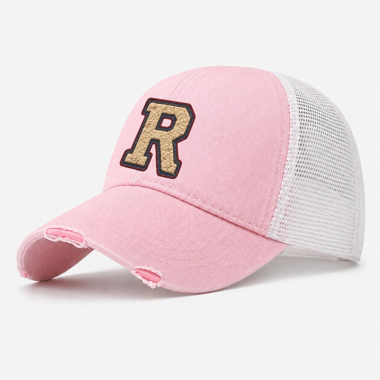 Varsity Chenille R Monogram Washed Trucker Hat – Light Pink