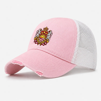 Latvia Heraldic Crest Country Logos Washed Trucker Hat – Light Pink