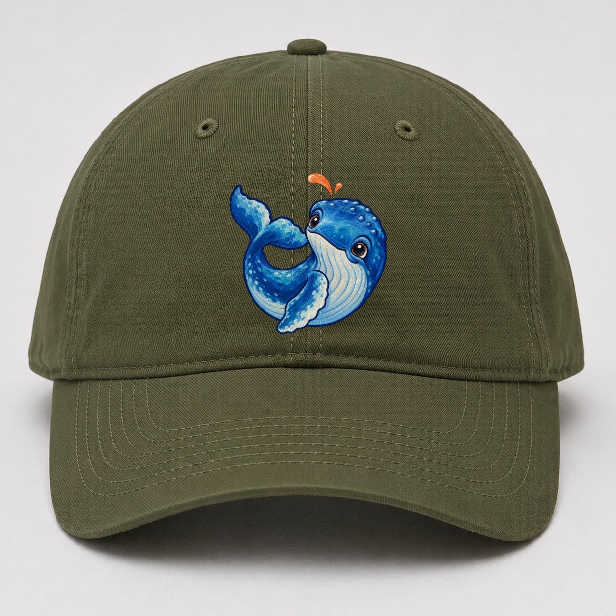 Humpback Whale Tail Curl Sea Sprite Baseball Cap – Army Green
