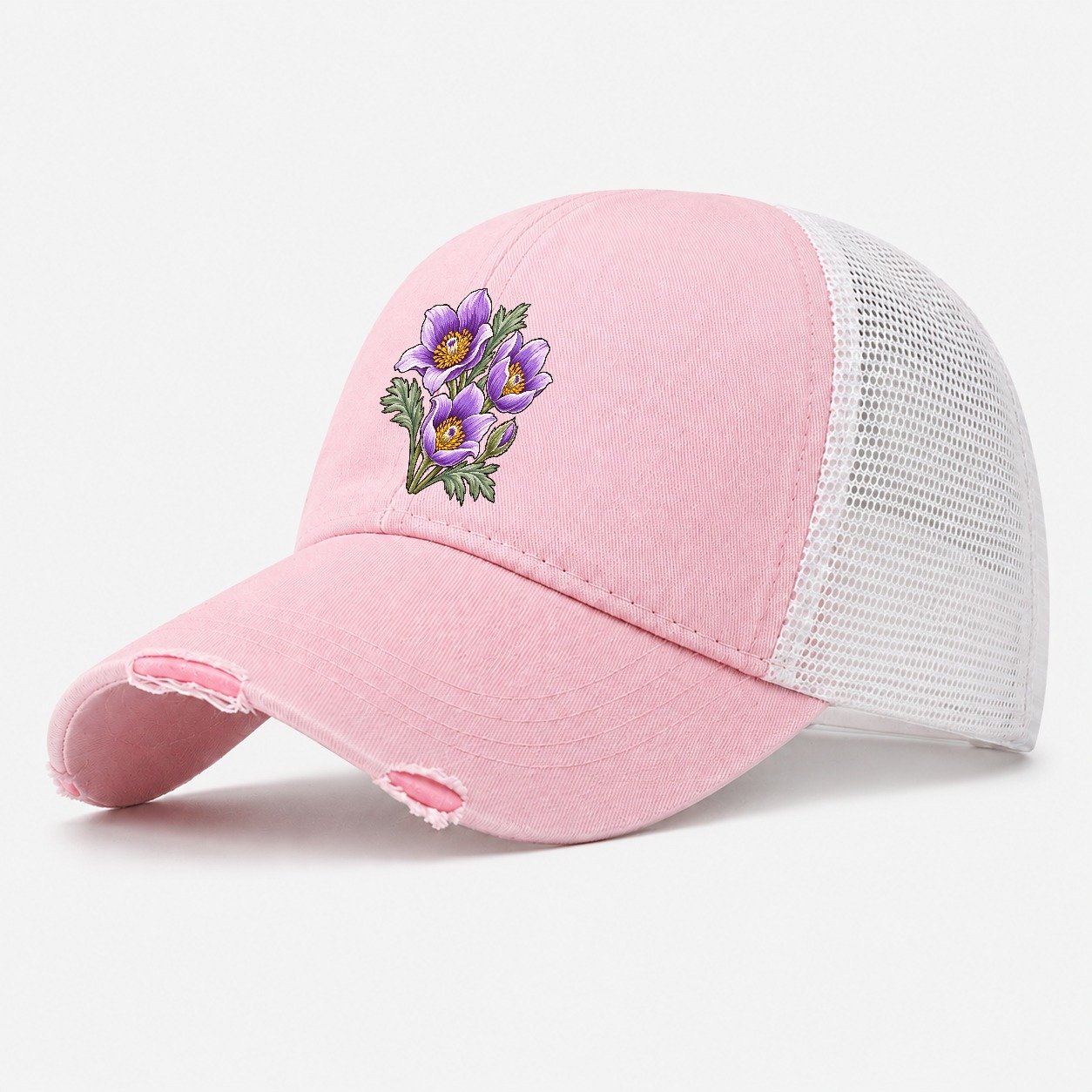 Manitoba Prairie Crocus Cluster Canada Cultural Icons Washed Trucker Hat – Light Pink