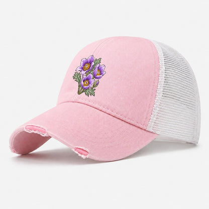 Manitoba Prairie Crocus Cluster Canada Cultural Icons Washed Trucker Hat – Light Pink
