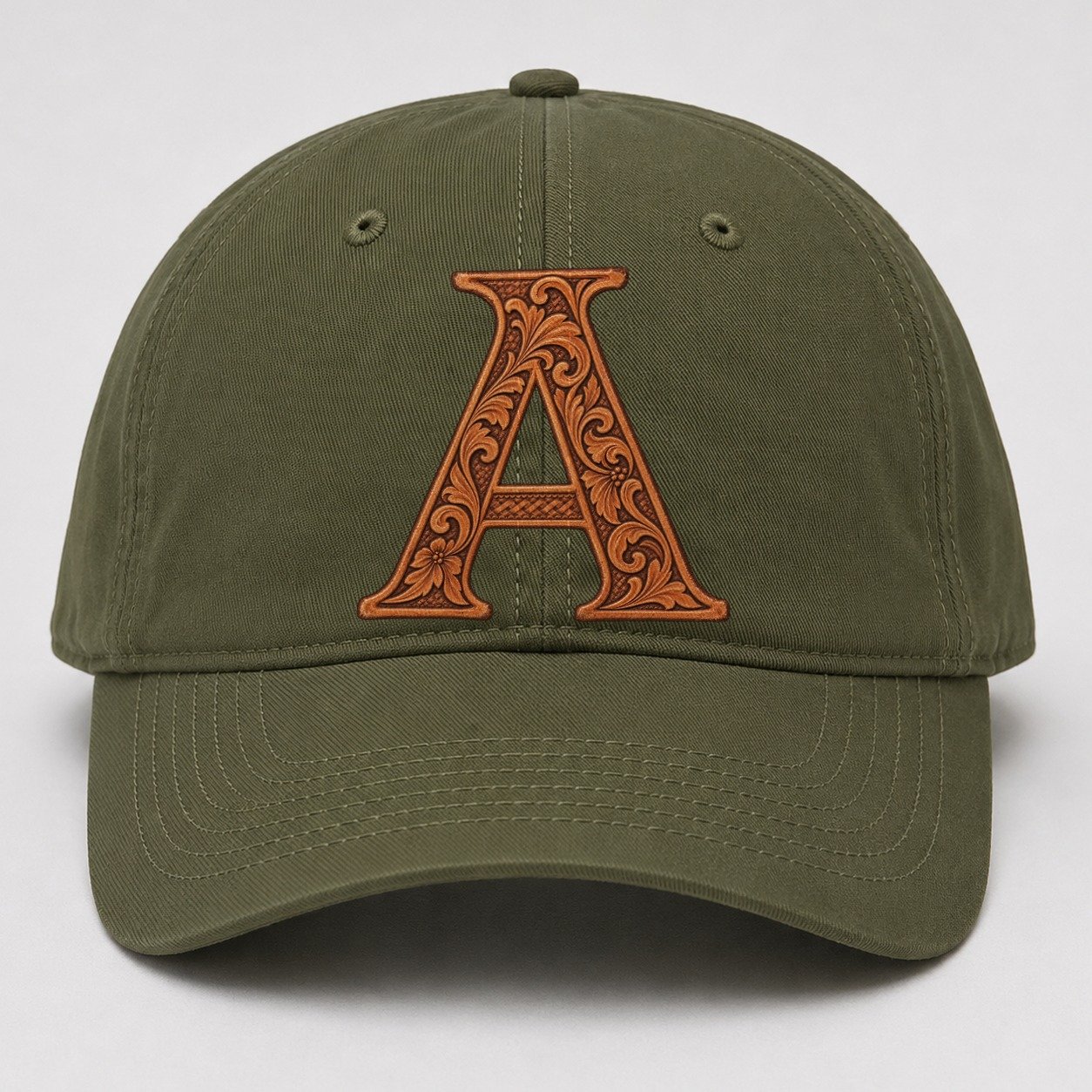 Tooled Leather A Monogram Baseball Cap – Army Green