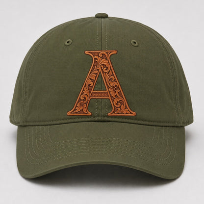 Tooled Leather A Monogram Baseball Cap – Army Green