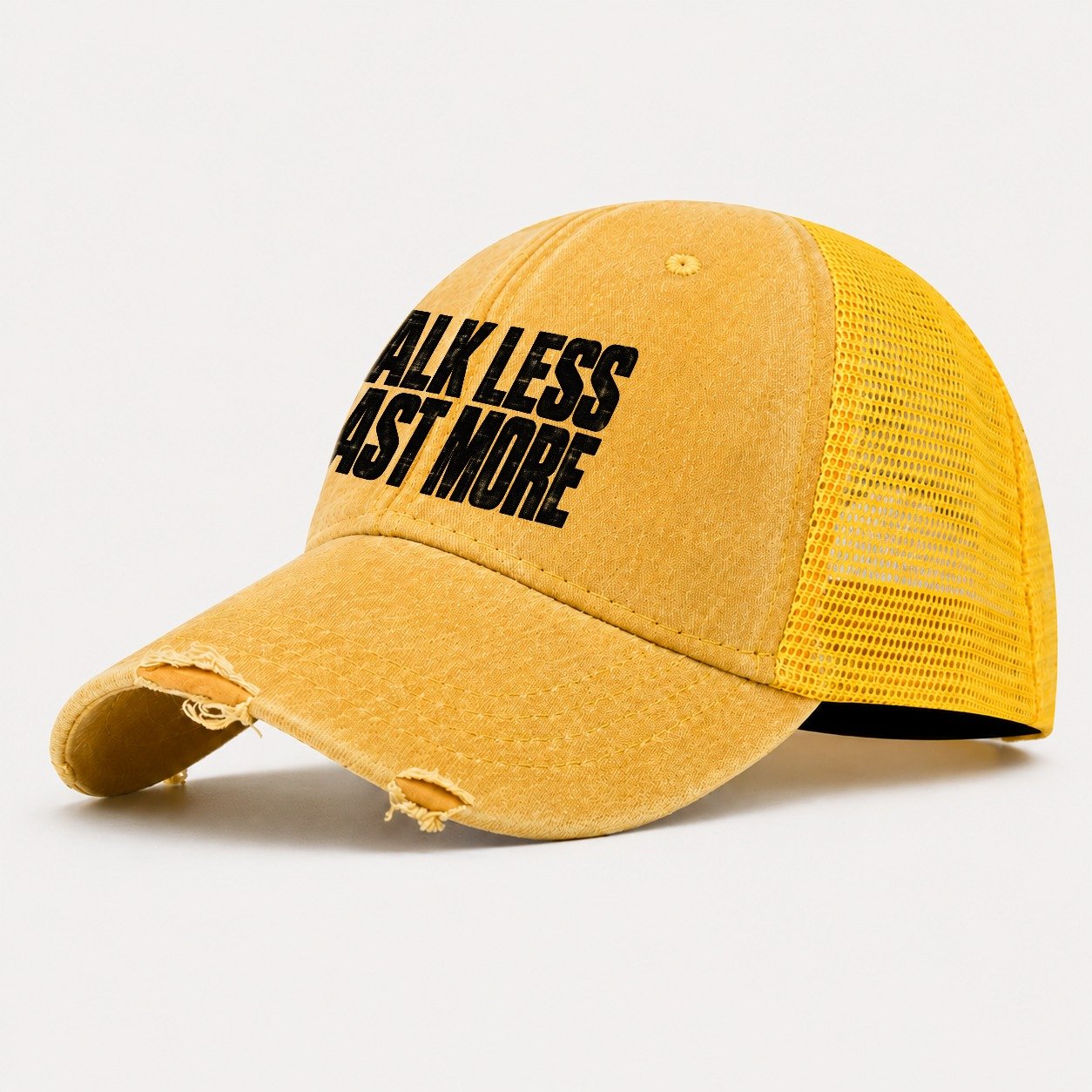 Talk Less Cast More Fishing Club Washed Trucker Hat – Yellow